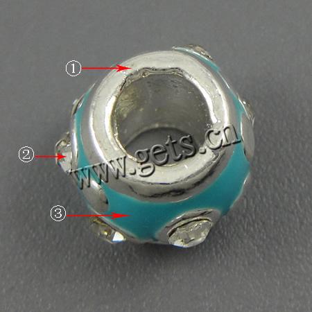 Abalorios de Europeo de latón de esmalte, metal, Toroidal, chapado, sin rosca & con diamantes de imitación, más colores para la opción, 11x9mm, agujero:aproximado 5.5mm, Vendido por UD