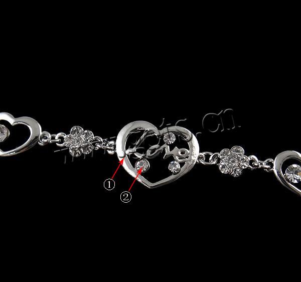 Zinc Alloy Rhinestone Bracelets, zinc alloy lobster clasp, plated, Customized & with rhinestone, more colors for choice, 26x17.5x4mm, Length:7.5 Inch, Sold By Strand