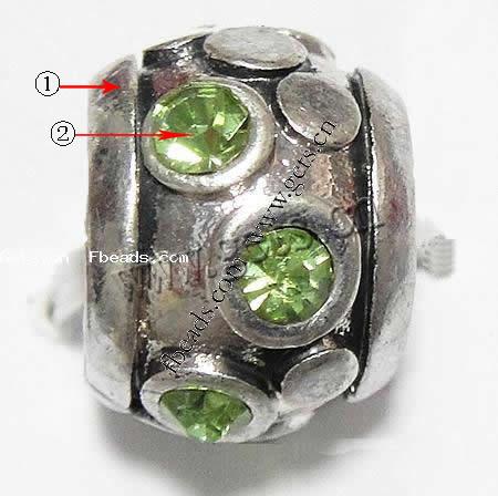 grano Europeo de aleación Zinc con diamante, aleación de zinc, Toroidal, chapado, sin rosca & con diamantes de imitación, más colores para la opción, 12x9mm, agujero:aproximado 4.5mm, Vendido por UD