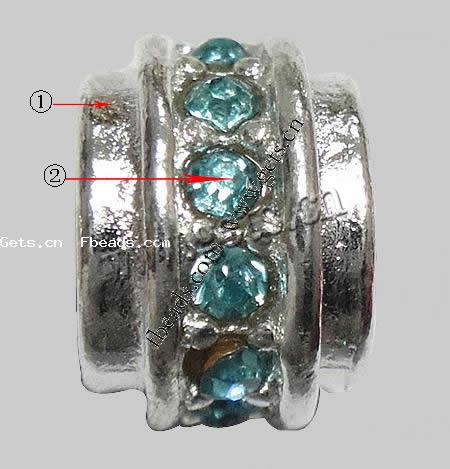 grano Europeo de aleación Zinc con diamante, aleación de zinc, Toroidal, chapado, sin rosca & con diamantes de imitación, más colores para la opción, 6.5x8mm, agujero:aproximado 4.5mm, Vendido por UD