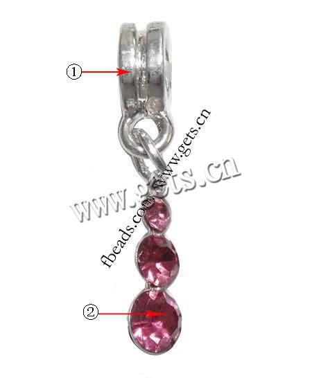 Zinc Alloy European Pendants, Calabash, plated, without troll & with rhinestone, more colors for choice, 14x5x3mm, Hole:Approx 5mm, Length:28 , Sold By PC