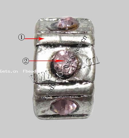 grano Europeo de aleación Zinc con diamante, aleación de zinc, Toroidal, chapado, sin rosca & con diamantes de imitación, más colores para la opción, 11x6x9.5mm, agujero:aproximado 5mm, Vendido por UD