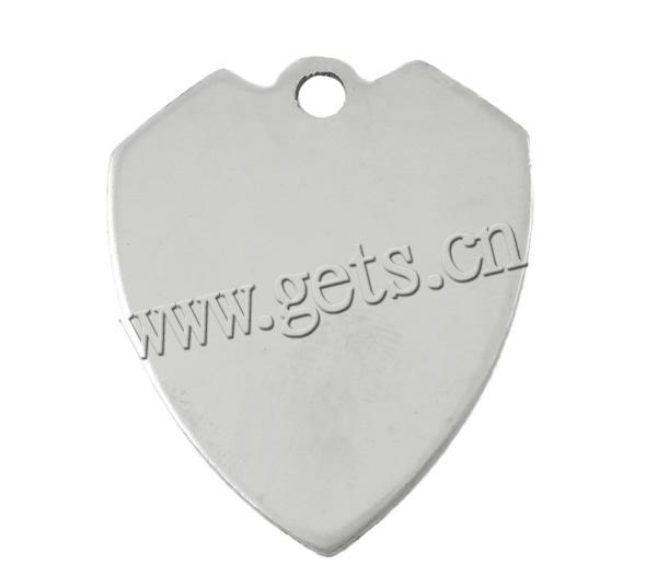 Stainless Steel Tag Charm, Shield, Customized, original color, 26x31.5x1mm, Hole:Approx 2.5mm, Sold By PC