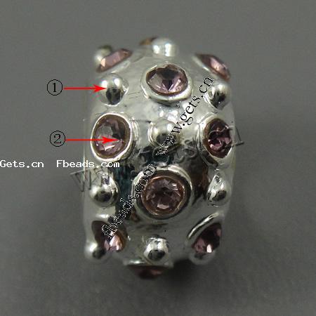 grano Europeo de aleación Zinc con diamante, aleación de zinc, Toroidal, chapado, sin rosca & con diamantes de imitación, más colores para la opción, 11x7mm, agujero:aproximado 5.5mm, Vendido por UD