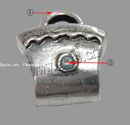 grano Europeo de aleación Zinc con diamante, aleación de zinc, Bolso de Mano, chapado, sin rosca & con diamantes de imitación, más colores para la opción, 12x11x8mm, agujero:aproximado 4.5mm, Vendido por UD