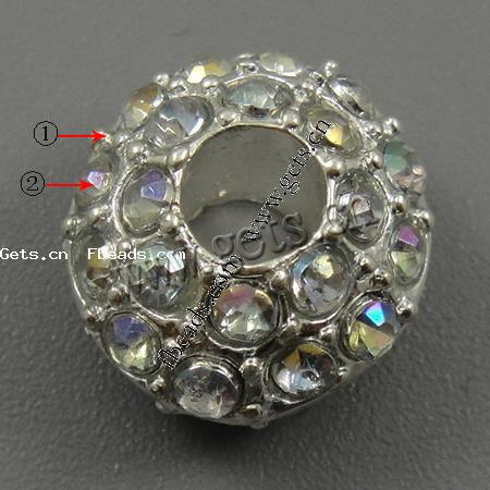 Strass Europa Perlen, mit Zinklegierung, Rondell, plattiert, keine, 14x9mm, Bohrung:ca. 5mm, verkauft von PC