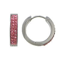 Stainless Steel Huggie Hoop Earring, 316 Stainless Steel, plated, Czech Rhinestone Clay Pave 