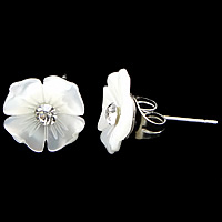 Les boucles d'oreilles coquille de mer, coquillage, acier inoxydable puce boucle d'oreille, fleur, Placage, avec les strass tchèques, plus de couleurs à choisir, 9mm, Vendu par paire