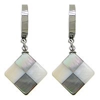 Huggie Hoop Drop Earring, Stainless Steel, with Natural Seashell, Rhombus, plated 35mm 