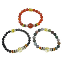 Bracelets de agate, avec entretoise laiton strass & cristal & plastique, Rond, mantra & styles différents pour le choix & or accentué, 8mm Environ 7.5 pouce, Vendu par brin