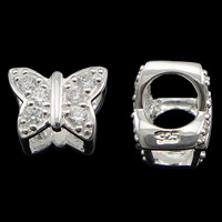 Circonita plata Europeo abalorios, plata de ley 925, Mariposa, chapado, sin rosca & con circonia cúbica, más colores para la opción, 10x8mm, agujero:aproximado 5mm, Vendido por UD