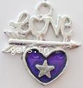 Zinc Alloy Enamel Pendants, Heart, word love, plated nickel, lead & cadmium free 