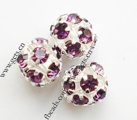 Bola Rhinestone Spacer, metal, Esférico, chapado, con diamantes de imitación de Mideast, más colores para la opción, Grado A, 10mm, agujero:aproximado 1mm, 100PCs/Bolsa, Vendido por Bolsa