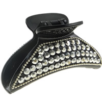 Acrylic Hair Claw Clip, with aluminum iron-on rhinestone & iron chain, painted, black 