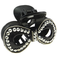 Acrylic Hair Claw Clip, with aluminum iron-on rhinestone & iron chain, Bowknot, painted, black 