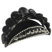 Acrylic Hair Claw Clip, with aluminum iron-on rhinestone & iron chain, painted, black 