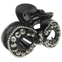 Acrylic Hair Claw Clip, with aluminum iron-on rhinestone & iron chain, Bowknot, painted, black 