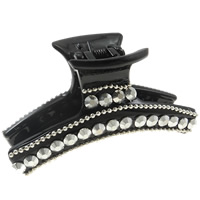 Acrylic Hair Claw Clip, with aluminum iron-on rhinestone & iron chain, painted, black 