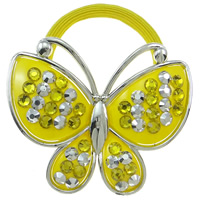 Gomas para el Cabello, Acrílico, con diamantes de imitación de aluminio con hierro & Cuerda de goma revestido de nylón, Mariposa, chapado en UV, con diamantes de imitación, amarillo, 57x52x16mm, 12PCs/Bolsa, Vendido por Bolsa