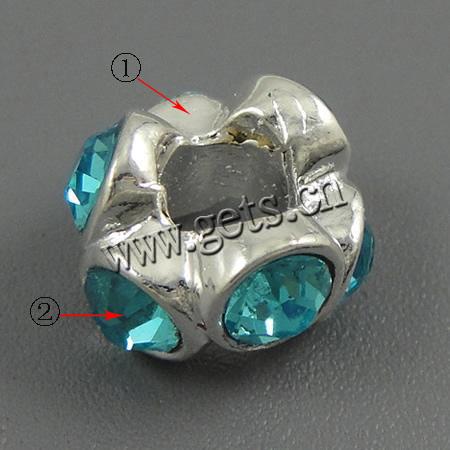 grano Europeo de aleación Zinc con diamante, aleación de zinc, Flor, chapado, sin rosca & con diamantes de imitación, más colores para la opción, 13x5mm, agujero:aproximado 5mm, Vendido por UD