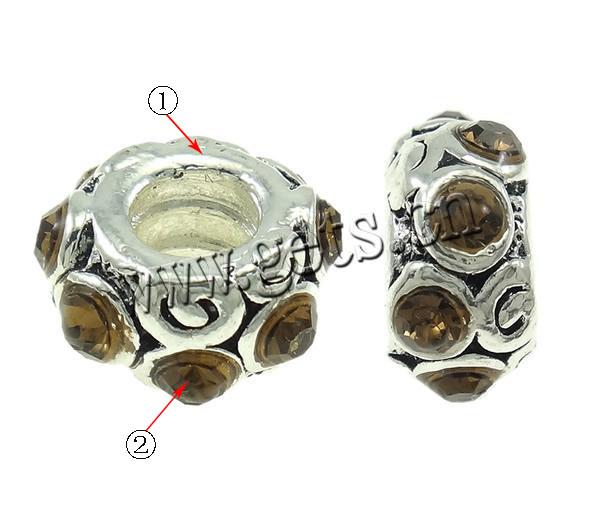 grano Europeo de aleación Zinc con diamante, aleación de zinc, Toroidal, chapado, Modificado para requisitos particulares & sin rosca, más colores para la opción, 12x6mm, agujero:aproximado 4mm, Vendido por UD