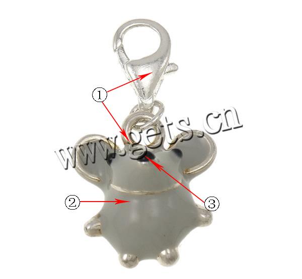 Zinc Alloy Lobster Clasp Charm, Mouse, plated, enamel, more colors for choice, 16x12x29mm, Hole:Approx 4mm, Sold By PC