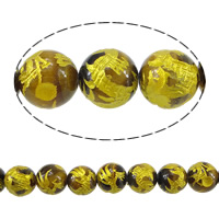 Perles d'Oeil de tigre, Rond, gravé, normes différentes pour le choix & poudre d'or, brun, 10mm Environ 2mm pouce, Vendu par brin