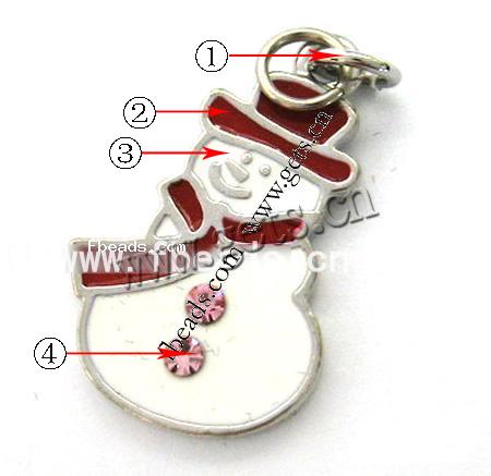 Zinc Alloy Christmas Pendants, with enamel, Snowman, plated, Christmas jewelry & enamel & with rhinestone, more colors for choice, 27x17mm, Hole:Approx 5mm, Sold By PC