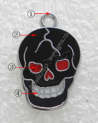 Zinc Alloy Enamel Pendants, Skull, plated, more colors for choice, 17x13x2mm, Hole:Approx 2mm, Sold By PC