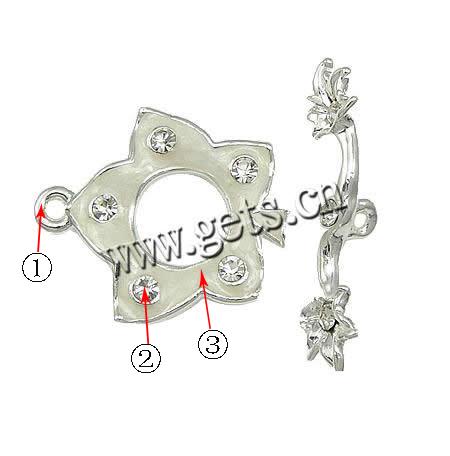 Zinc Alloy Toggle Clasp, Flower, plated, with rhinestone & single-strand, more colors for choice, 24x20x3mm, 28x8x2mm, Hole:Approx 2mm, Sold By Set