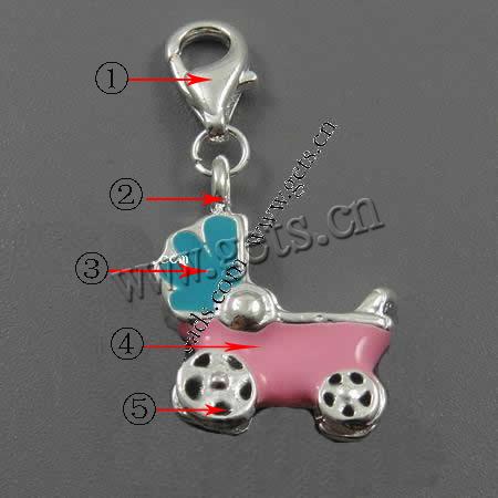 Zinc Alloy Enamel Pendants, brass lobster clasp, Baby Pram, plated, more colors for choice, 19x17x5mm, Sold By PC