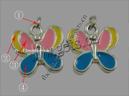 Zinc Alloy Enamel Pendants, Butterfly, plated, more colors for choice, 14x13x2mm, Hole:Approx 1mm, Sold By PC