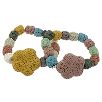 Pulsera en Abalorios de Lava, con Hilo elástico, Flor, más colores para la opción, 32x32x9mm, 13x11mm, longitud:aproximado 7 Inch, Vendido por Sarta