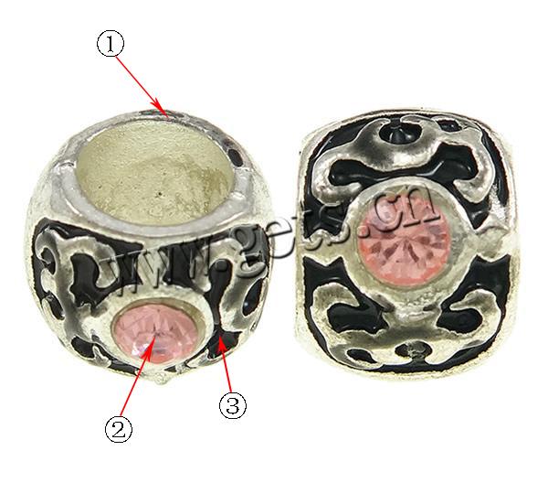 Enamel Zinc Alloy European Beads, Drum, plated, without troll & with rhinestone, more colors for choice, nickel, lead & cadmium free, 9x10x7mm, Hole:Approx 5mm, Sold By PC