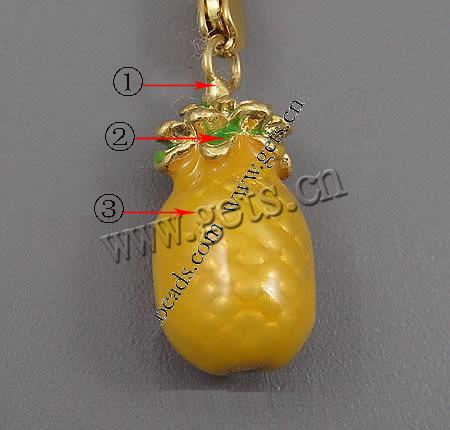 Zink Legierung Emaille Anhänger , Zinklegierung, Ananas, plattiert, keine, 18x9mm, Bohrung:ca. 2mm, verkauft von PC