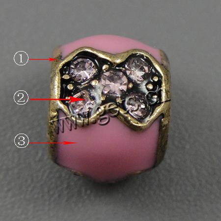 Émail Zinc Alloy European Beads, alliage de zinc, tambour, Placage, émail & avec strass & grand trou, plus de couleurs à choisir, 10x7.5mm, Trou:Environ 4.5mm, Vendu par PC