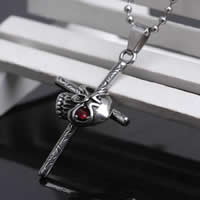 Stainless Steel Cross Pendants, 316L Stainless Steel, Skull Cross, with rhinestone & blacken Approx 