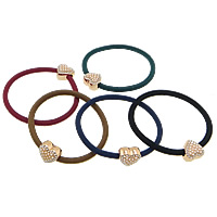 Support de queue de cheval, corde en nylon, avec alliage de zinc, coeur, Plaqué de couleur d'or rose, avec les perles en verre & avec strass, couleurs mélangées 4mm Environ 6 pouce, Vendu par PC