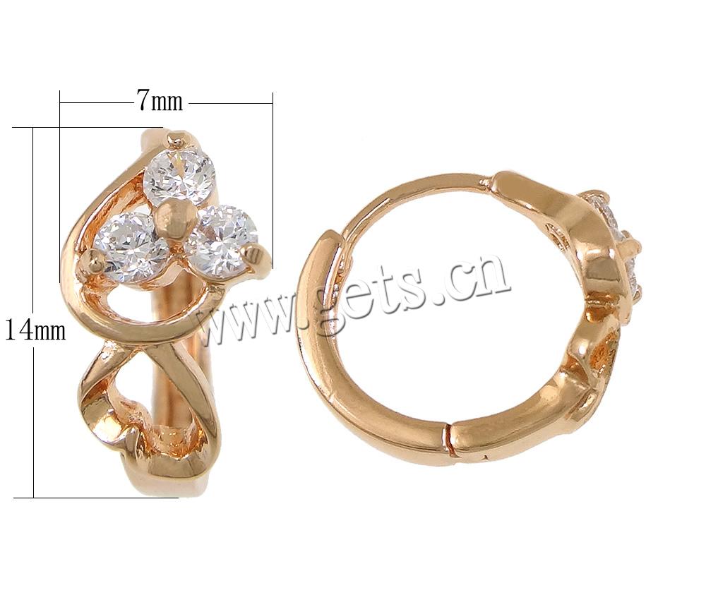 Brass Huggie Hoop Earring, plated, with cubic zirconia, more colors for choice, 7x14x16mm, Sold By Pair