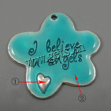 Zinc Alloy Enamel Pendants, Flower, word believe in love, plated, 5 petal & with letter pattern, more colors for choice, 35x33x3mm, Hole:Approx 2mm, Sold By PC