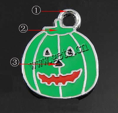 Fashion Halloween Pendant, Zinc Alloy, Pumpkin, plated, Halloween Jewelry Gift & enamel, more colors for choice, 12x13x1.5mm, Hole:Approx 1.8mm, Sold By PC