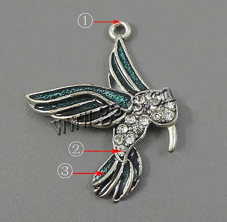 Zinklegierung Tier Anhänger, Adler, plattiert, Emaille & mit Strass, keine, 25x30x3mm, Bohrung:ca. 2mm, verkauft von PC