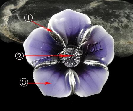 Enamel Zinc Alloy Connector, Flower, plated, with rhinestone, more colors for choice, 24x26x6mm, Hole:Approx 1.5mm, Sold By PC