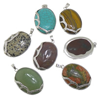 Mixed Gemstone Pendants, with Brass, platinum color plated Approx 