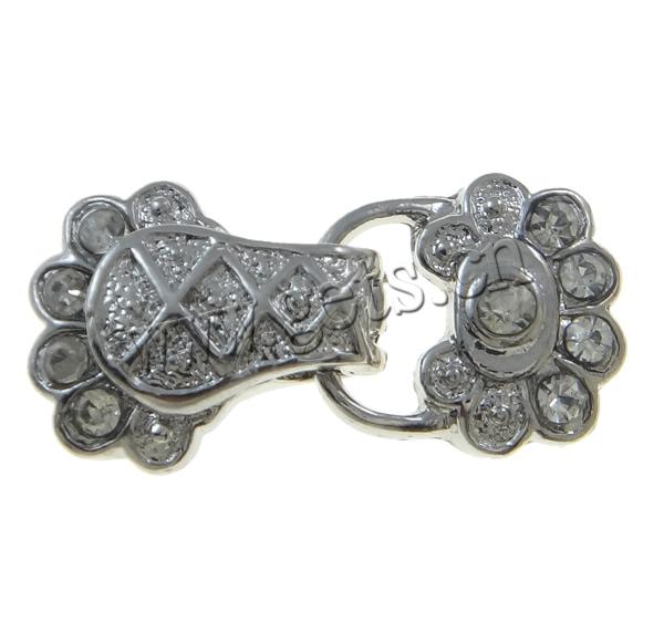 Zinklegierung Magnetverschluss, Blume, plattiert, Kundenindividuell & mit Strass & 2 strängig, keine, frei von Nickel, Blei & Kadmium, 30x14x7mm, Bohrung:ca. 1mm, verkauft von PC