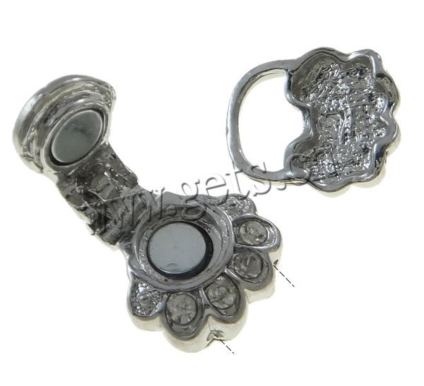 Zinklegierung Magnetverschluss, Blume, plattiert, Kundenindividuell & mit Strass & 2 strängig, keine, frei von Nickel, Blei & Kadmium, 30x14x7mm, Bohrung:ca. 1mm, verkauft von PC