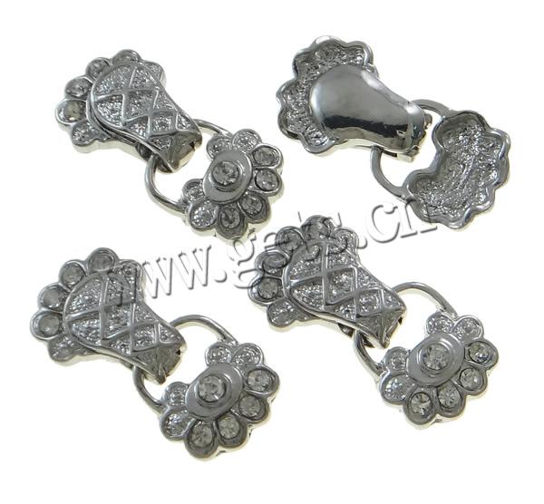 Zinklegierung Magnetverschluss, Blume, plattiert, Kundenindividuell & mit Strass & 2 strängig, keine, frei von Nickel, Blei & Kadmium, 30x14x7mm, Bohrung:ca. 1mm, verkauft von PC