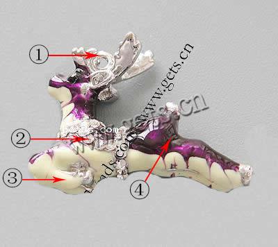 Colgantes de esmalte de la aleación del cinc, aleación de zinc, Ciervo, chapado, con diamantes de imitación, más colores para la opción, 26x19x7mm, agujero:aproximado 2mm, Vendido por UD