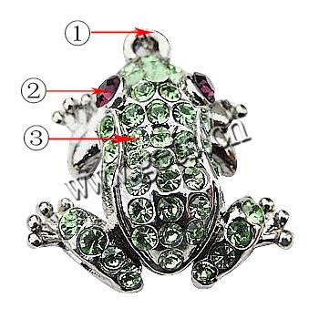 Zinc Alloy Animal Pendants, with Rhinestone, Frog, plated, more colors for choice, 23x21mm, Hole:Approx 2mm, Sold By PC