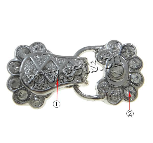 Zinklegierung Magnetverschluss, Blume, plattiert, Kundenindividuell & mit Strass & 2 strängig, keine, frei von Nickel, Blei & Kadmium, 30x14x7mm, Bohrung:ca. 1mm, verkauft von PC